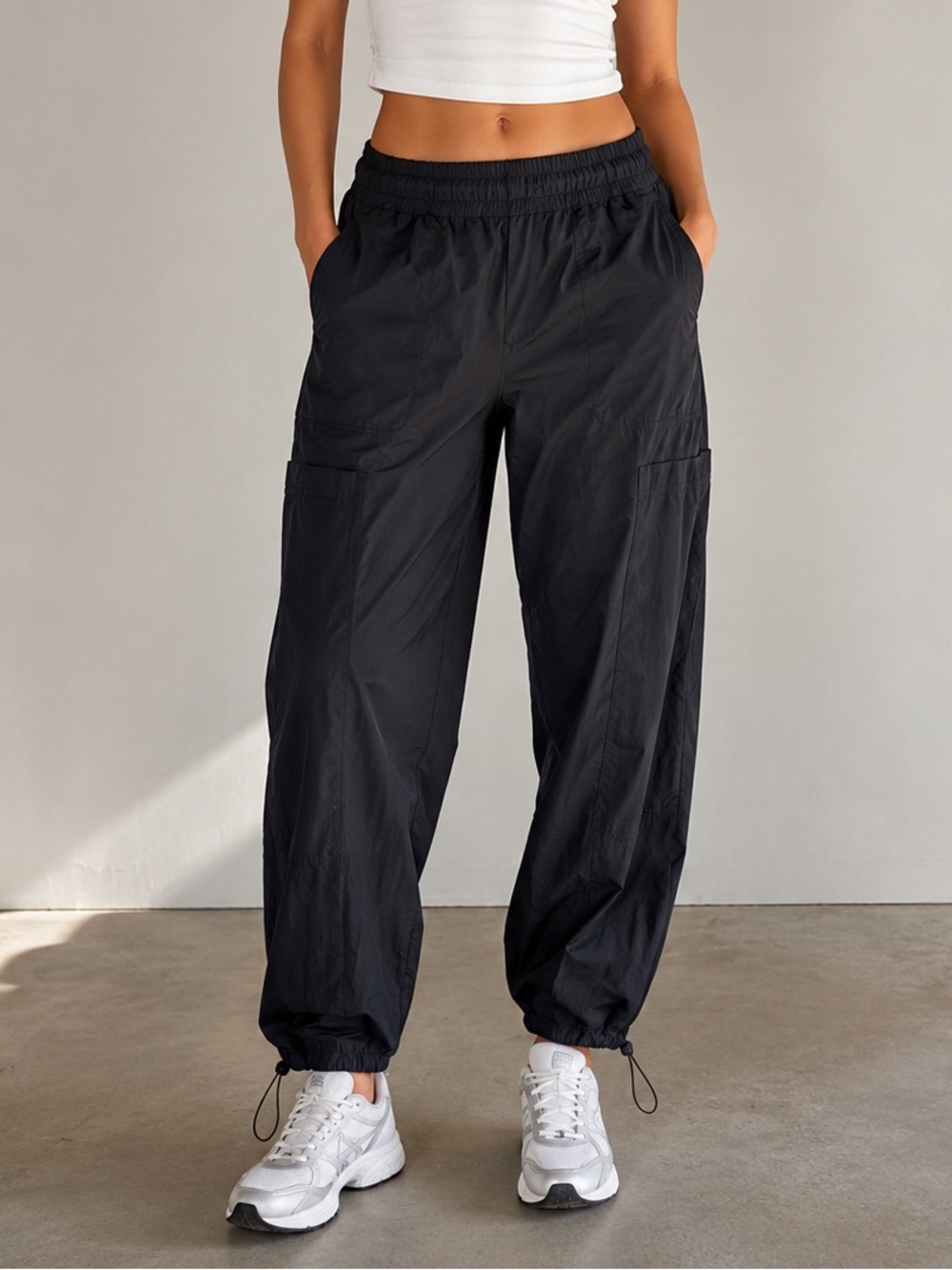 Democracy Black Cargo Jogger Pants Nylon Lightweight Utility Size Small